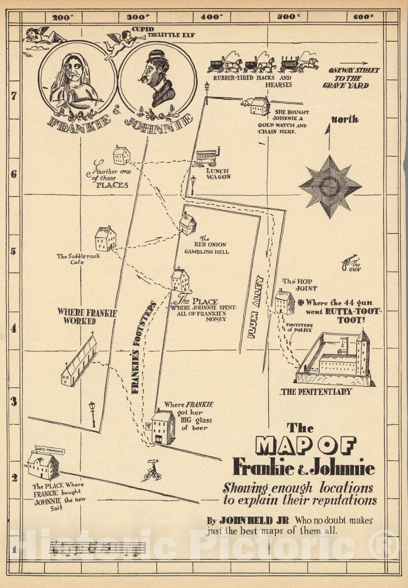 Historic Map : 1925 Pictorial Map - The Map of Frankie & Johnnie. - Vintage Wall Art