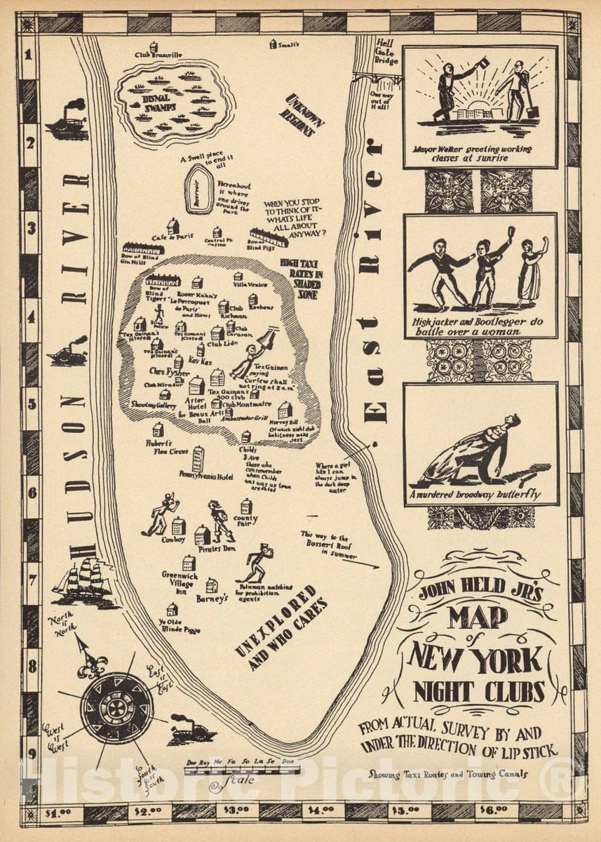 Historic Map : John Held Jr's Map of New York Night Clubs, 1925 Pictorial Map - Vintage Wall Art