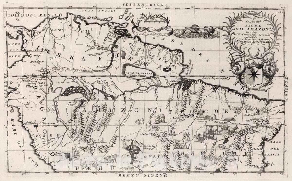 Historic Map : Venezuela, 1693 Corso del Fiume dell Amazon. , Vintage Wall Art