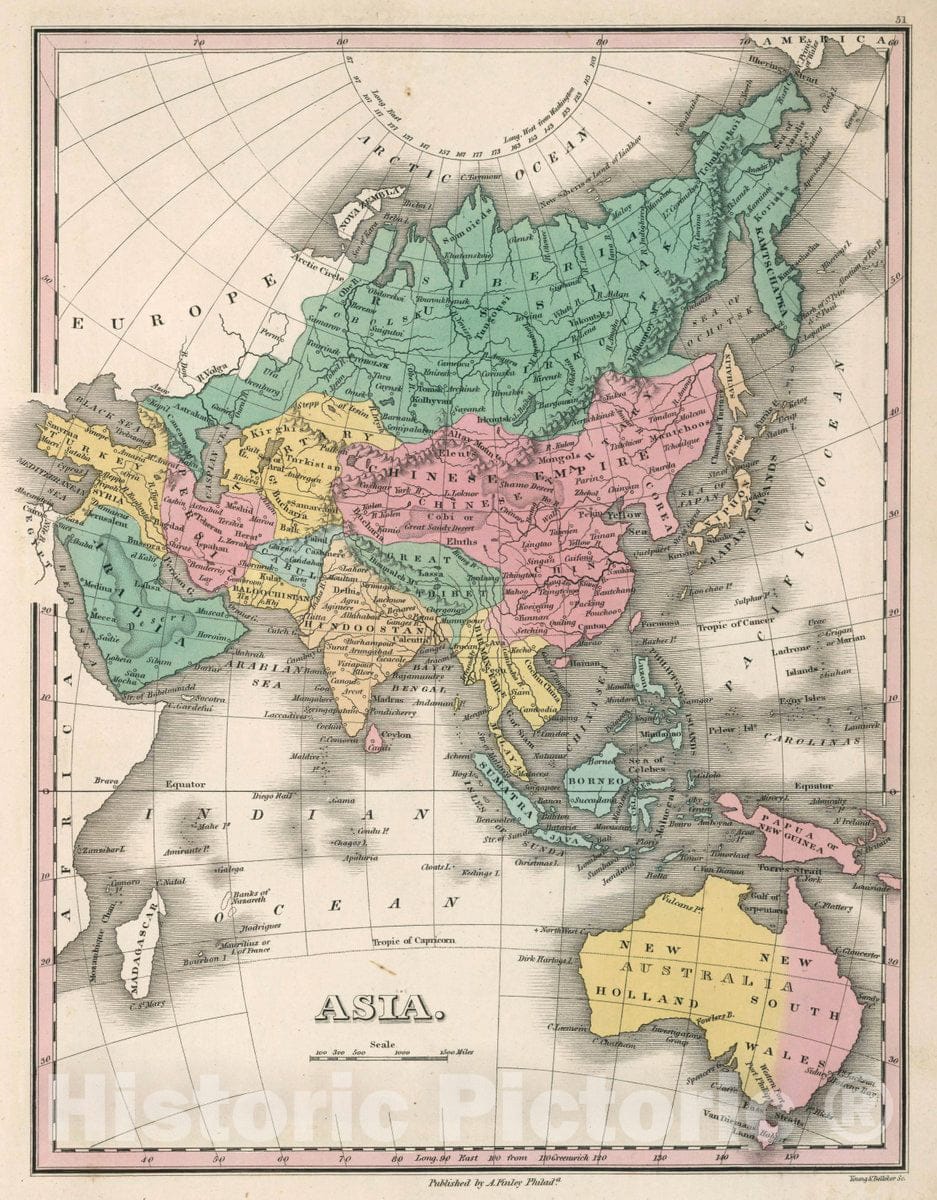 Historic Wall Map : Asia. Young & Delleker Sc. Published by A. Finley, Philada, 1827 Atlas - Vintage Wall Art