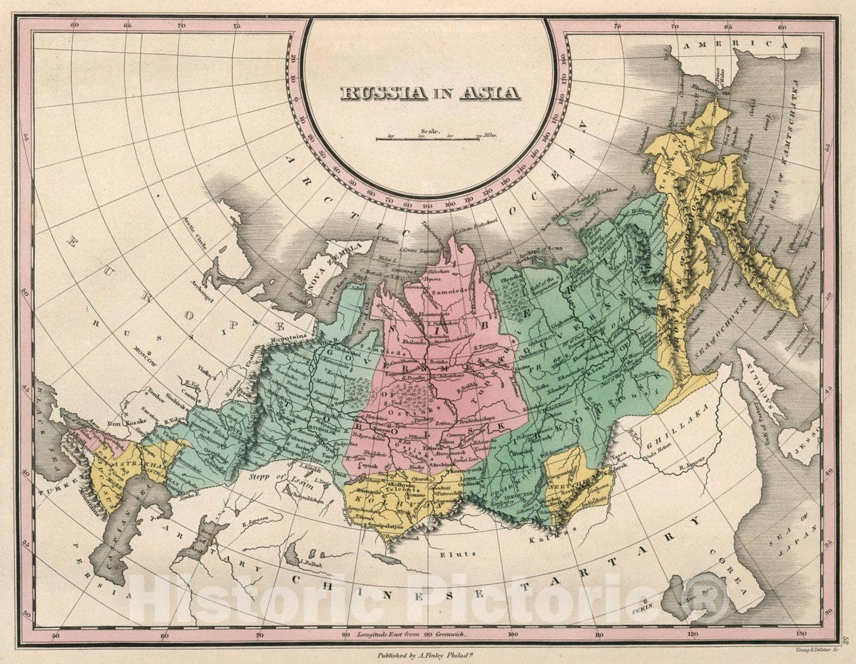 Historic Map : Russia in Asia. Young & Delleker Sc. Published by A. Finley, Philada. A New General Atlas Comprising a Complete Set of Maps, 1827 Atlas - Vintage Wall Art