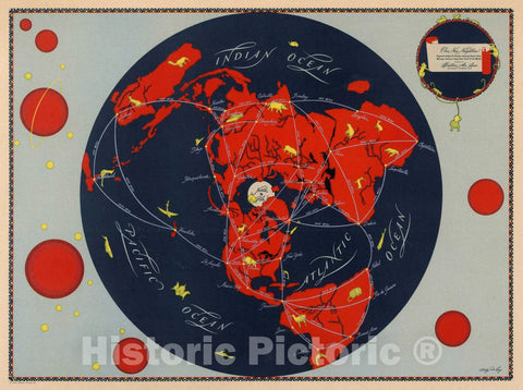 Historic Map : Our New Neighbor : Projected Global air Routes, 1944 Pictorial Map - Vintage Wall Art