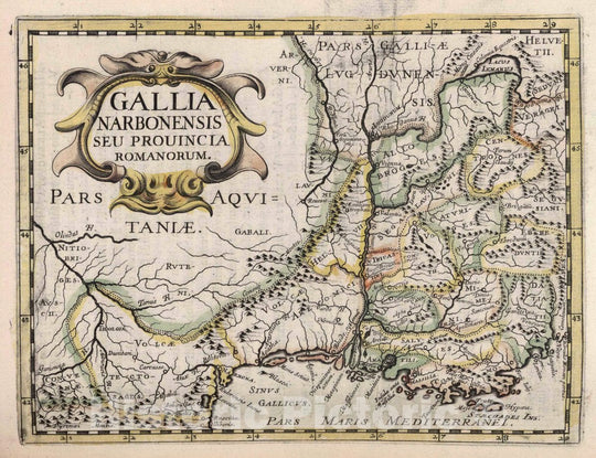Historic Map : Narbonne , France Gallia Narbonensis seu Prouincia Romanorum, 1648 , Vintage Wall Art
