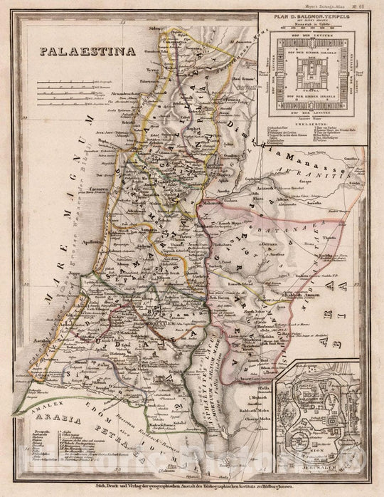 Historic Map : Palestine, Holy Land Palaestina. Stich, Druck und verlag der geographischen, 1854 , Vintage Wall Art
