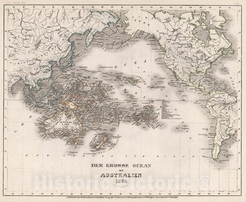 Historic Map : Australia, Pacific Ocean Der Grosse Ocean und Australien 1854, 1854 Atlas , Vintage Wall Art