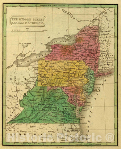 Historic Map : The Middle States, Maryland & Virginia. J.H. Young Sc. (Philadelphia: John Grigg, No. 9 North Fourth Street. 1830), 1830 Atlas - Vintage Wall Art