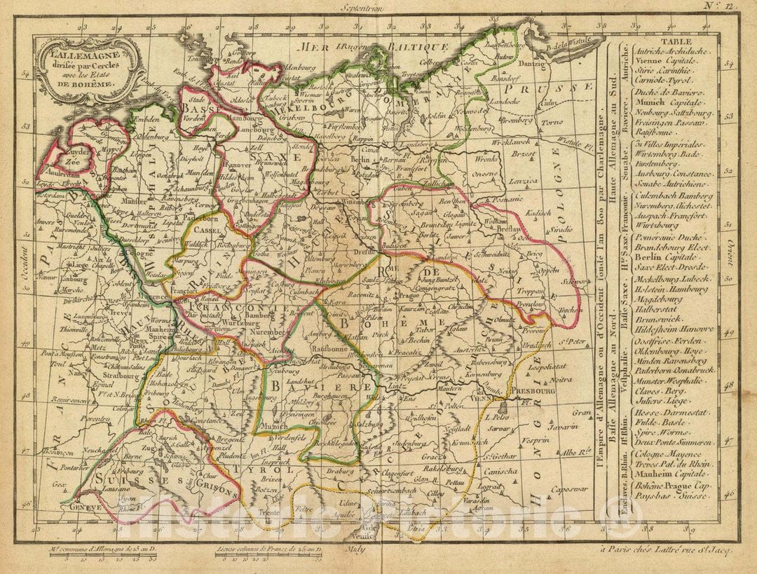Historic Map : Czech Republic; Germany, Europe, Central L'Allemagne, divisee par cercles avec les etats de Boheme. , 1800, Vintage Wall Art