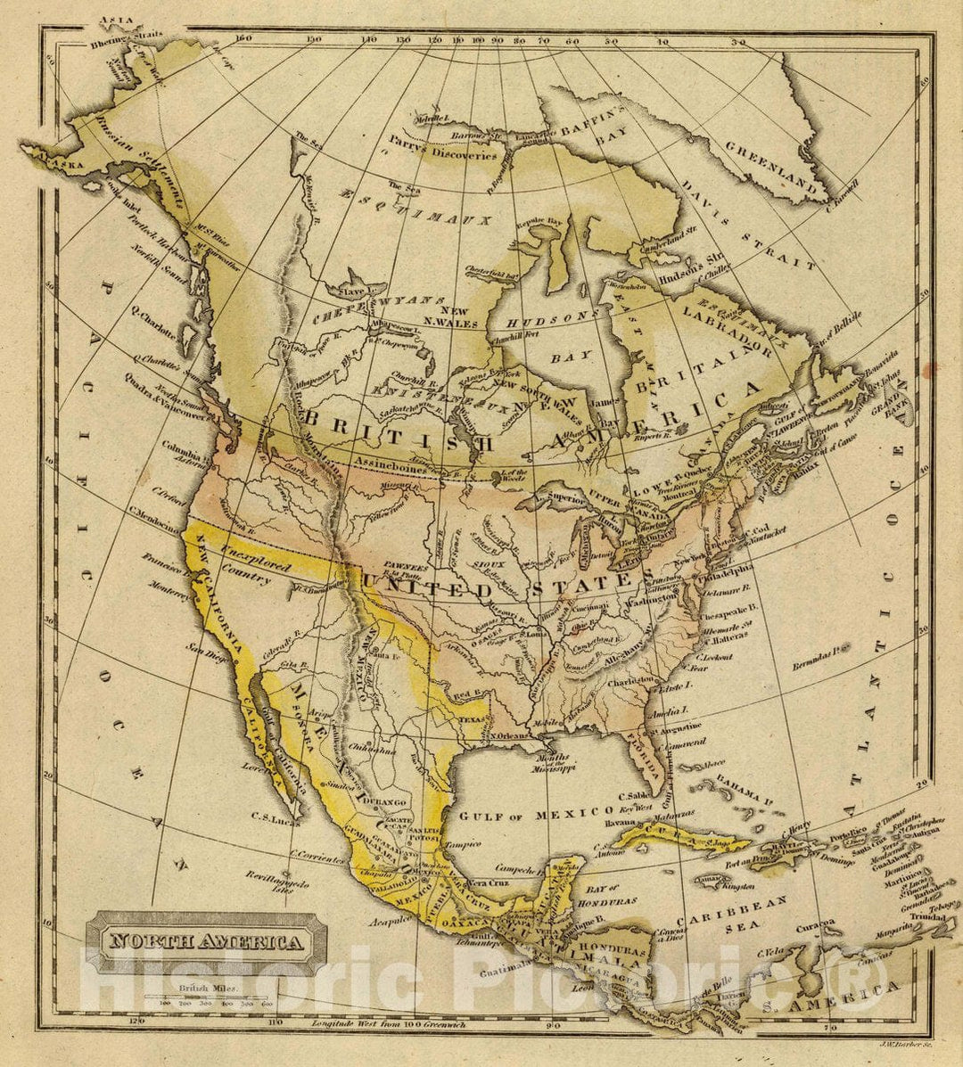 Historic Map : North America. J.W. Barber sc. (Published by Richardson ...