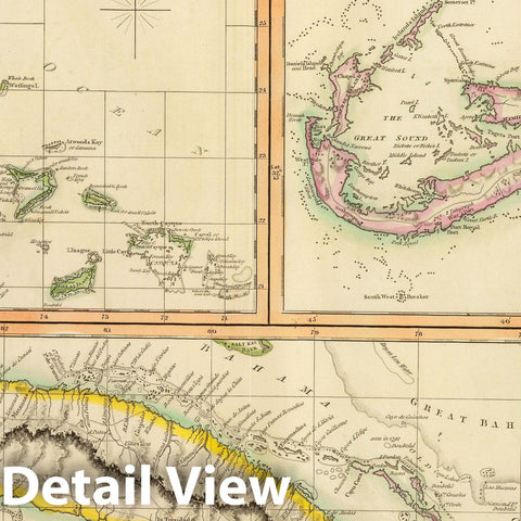 Historic Map : Bahamas; Cuba, Island of Cuba. (with) Chart of The Bahama Islands. (with) The Bermudas or Summer Islands. Neele sculp, Strand, 1816 Atlas , Vintage Wall Art