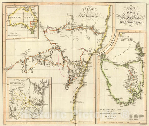 Historic Wall Map : Australia, New South Wales New S. Wales, Van Diemen's Land, 1821 Atlas , Vintage Wall Art