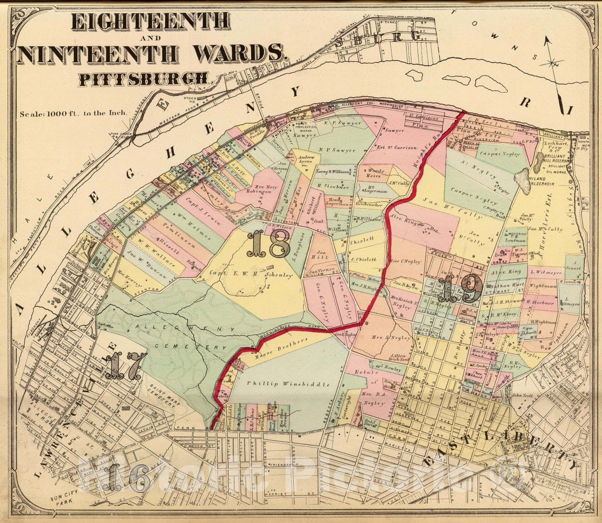 Historic Map : Eighteenth and Nineteenth wards, Pittsburgh. (1872), 1872 City Atlas - Vintage Wall Art