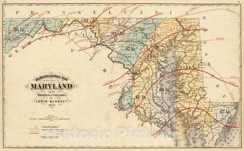 Historic Map : 1873 Climatological map of The State of Maryland and The District of Columbia. - Vintage Wall Art