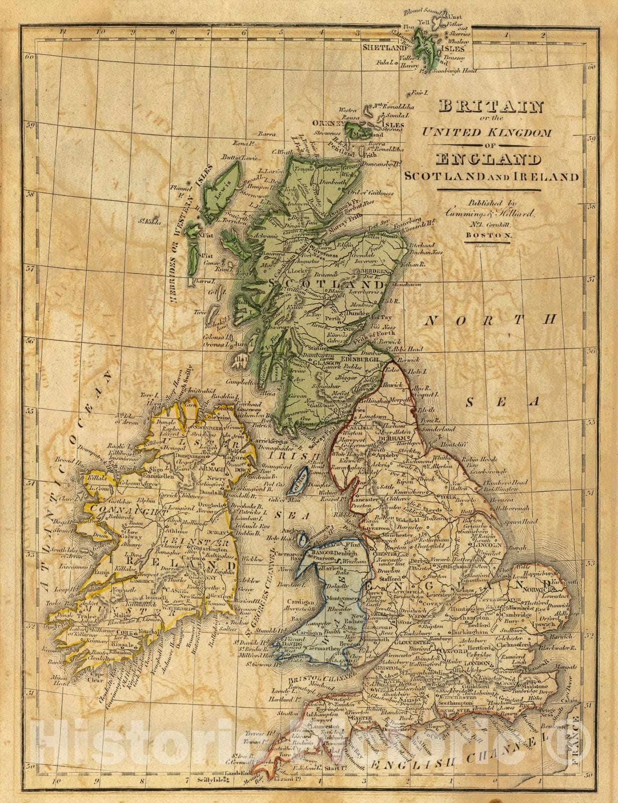 Historic Map : United Kingdom of England, Scotland and Ireland, 1821 Atlas - Vintage Wall Art