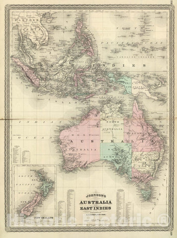 Historic Map : Johnson's Australia and East Indies. Published by A. J. Johnson, New York. 118. 119, 1874 Atlas - Vintage Wall Art