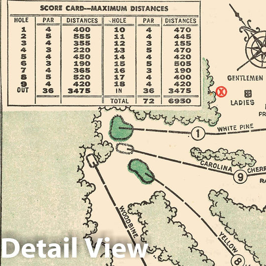 Historic Golf Course Map - Augusta National Golf Club Course, 1954 - Vintage Wall Art