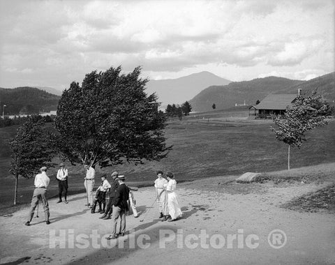 Adirondacks Historic Black & White Photo, Stevens House Golf Links, Lake Placid, c1909 -