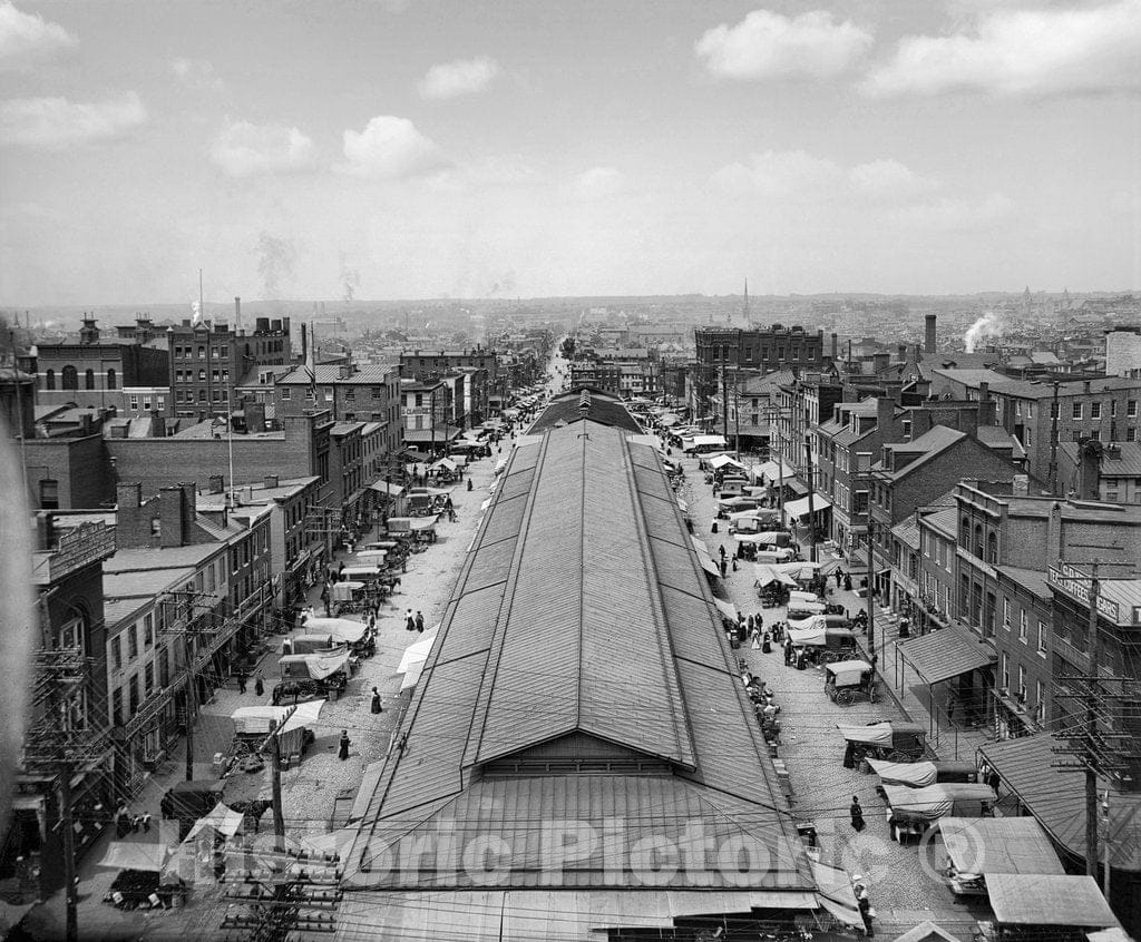 Baltimore Historic Black & White Photo, Market Day on Lexington Street, c1903 -