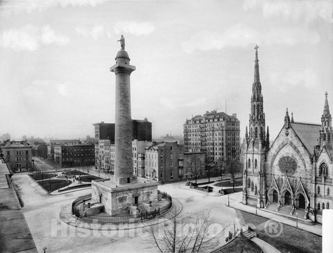 Baltimore Historic Black & White Photo, Mount Vernon Place, c1903 -