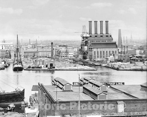 Historic Black & White Photo - Baltimore, Maryland - The Inner Harbor from Federal Hill, c1906 -