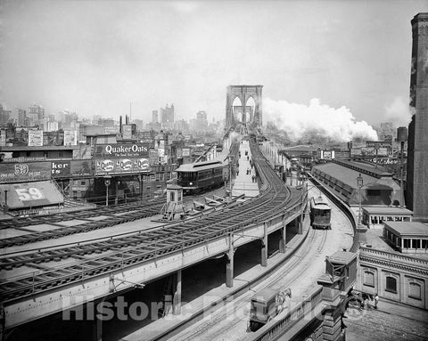 Brooklyn Historic Black & White Photo, The Brooklyn Bridge Terminal, c1903 -