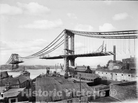 Brooklyn Historic Black & White Photo, Building the Manhattan Bridge, c1907 -