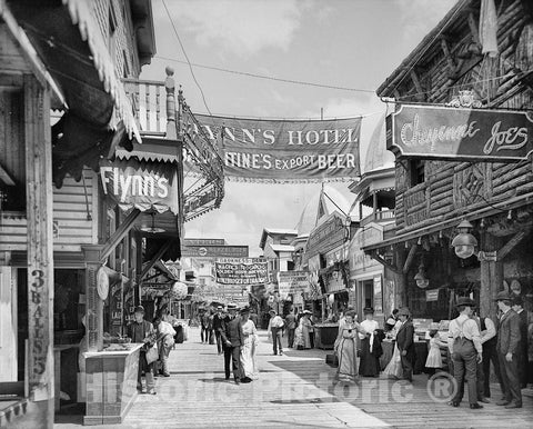 Brooklyn Historic Black & White Photo, Walking the Bowery, Coney Island, c1903 -