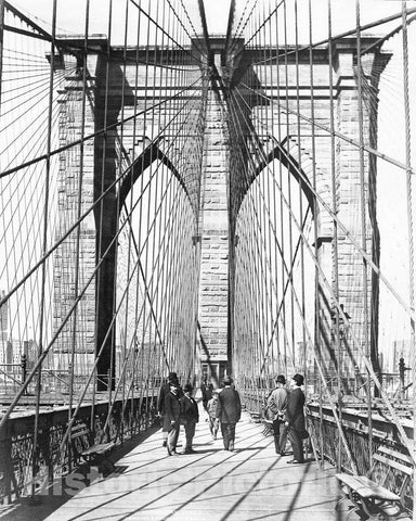 Historic Black & White Photo - Brooklyn, New York - Crossing the Brooklyn Bridge, c1894 -
