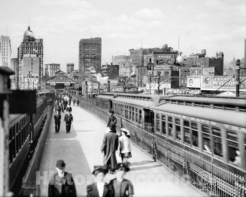 Historic Black & White Photo - Brooklyn, New York - Trains on the Brooklyn Bridge, c1904 -