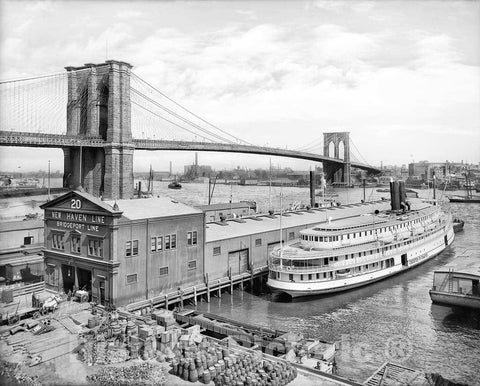 Historic Black & White Photo - Brooklyn, New York - View of the Brooklyn Bridge, c1905 -