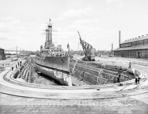 Historic Black & White Photo - Brooklyn, New York - Dry Dock at the Brooklyn Navy Yard, c1915 -