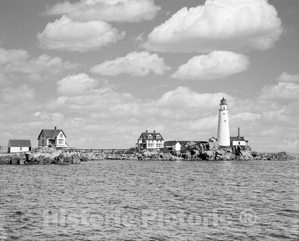 Boston Historic Black & White Photo, Boston Light, Little Brewster Island, c1906 -