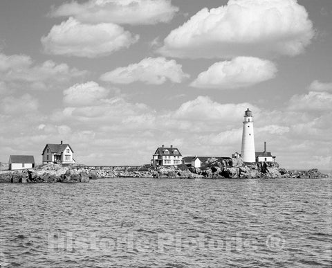 Boston Historic Black & White Photo, Boston Light, Little Brewster Island, c1906 -