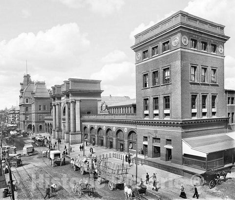 Boston Historic Black & White Photo, North Terminal Station, c1895 -