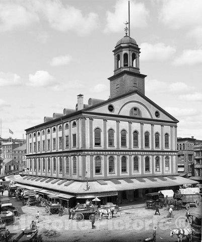 Boston Historic Black & White Photo, Faneuil Hall, c1900 -
