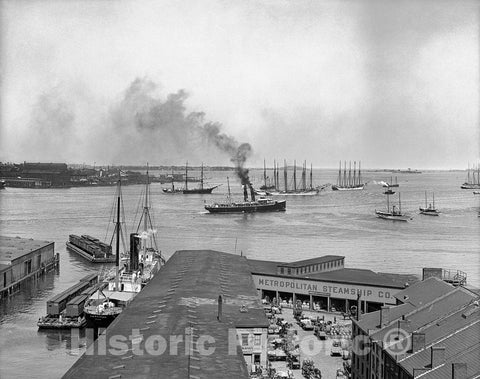 Boston Historic Black & White Photo, The Boston Harbor & Waterfront, c1906 -
