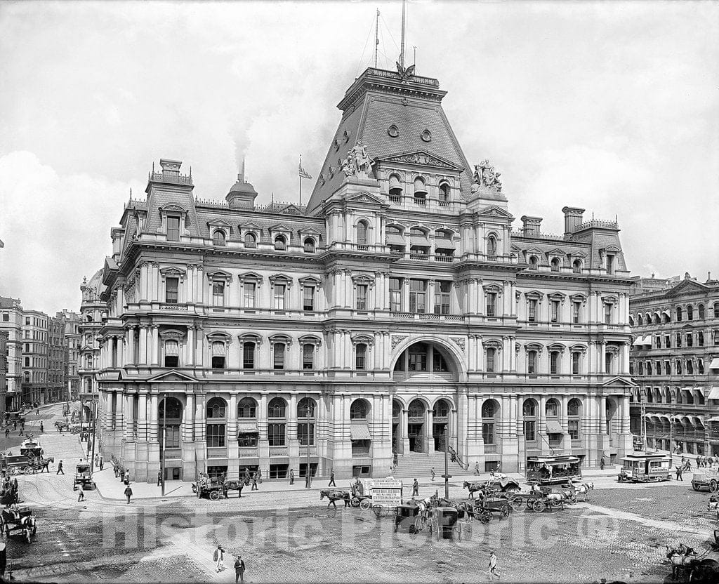 Boston Historic Black & White Photo, The Old Post Office Building, c1900 -