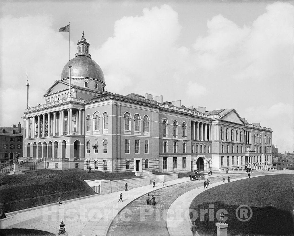Boston Historic Black & White Photo, The Massachusetts State House, c1902 -