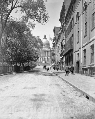 Historic Black & White Photo - Boston, Massachusetts - Looking Up Park Street, c1906 -