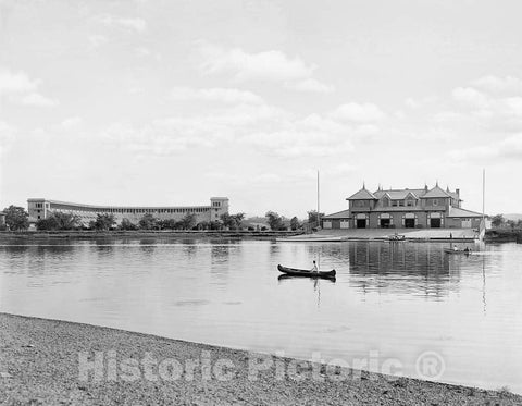 Historic Black & White Photo - Boston, Massachusetts - Harvards Stadium and Boathouse, c1915 -