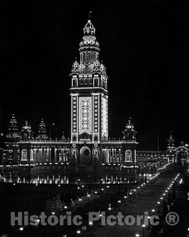 Historic Black & White Photo - Buffalo, New York - Electric Tower at night, Pan American Expo, c1901 -