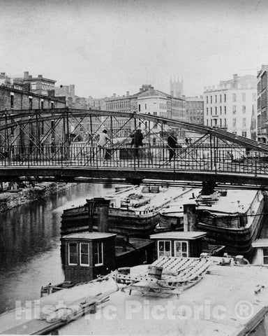 Historic Black & White Photo - Buffalo, New York - Commercial St. bridge over the Erie Canal, c1890 -