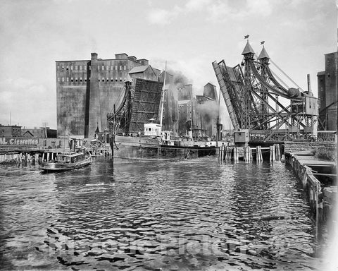 Historic Black & White Photo - Buffalo, New York - Passing Beneath the Jack-Knife Bridge, c1900 -