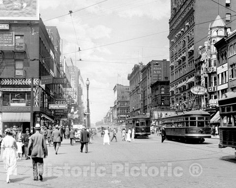 Historic Black & White Photo - Buffalo, New York - Looking North on Main Street, c1910 -