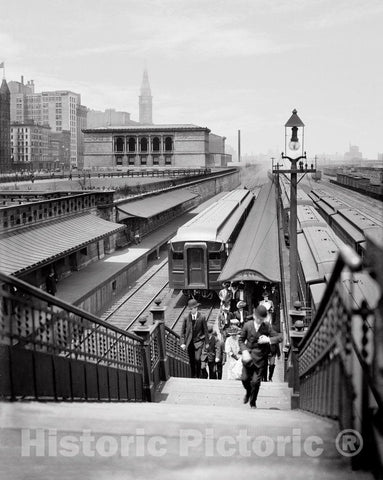 Chicago Historic Black & White Photo, Van Buren Street Station, c1907 -