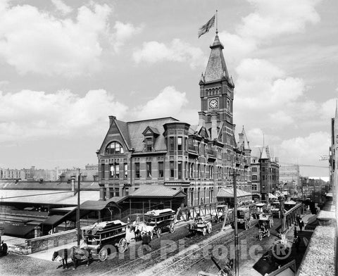 Chicago Historic Black & White Photo, Chicago and North Western Railway Station, c1890 -