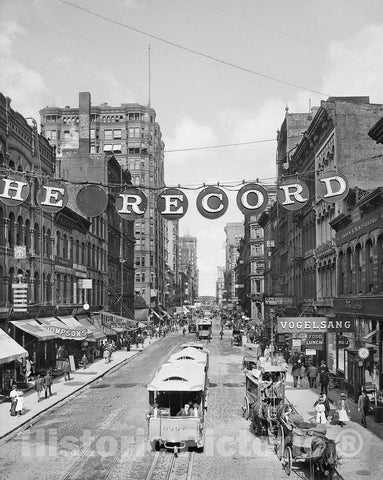 Chicago Historic Black & White Photo, Madison Street & Fifth Avenue, c1915 -