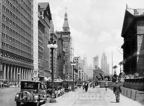 Historic Black & White Photo - Chicago, Illinois - Walking Along Michigan Avenue, c1925 -