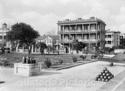 Charleston Historic Black & White Photo, Antebellum Homes Along East Battery, c1906 -