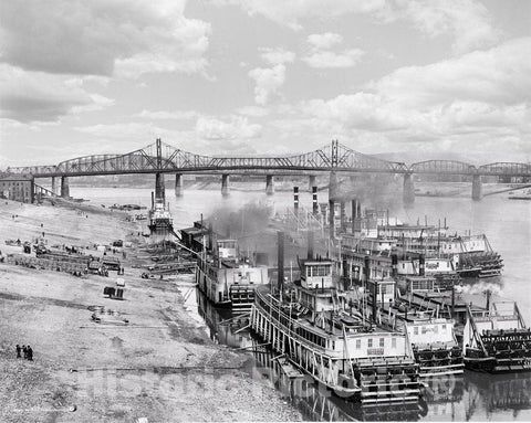 Cincinnati Historic Black & White Photo, Along the Levee, c1904 -