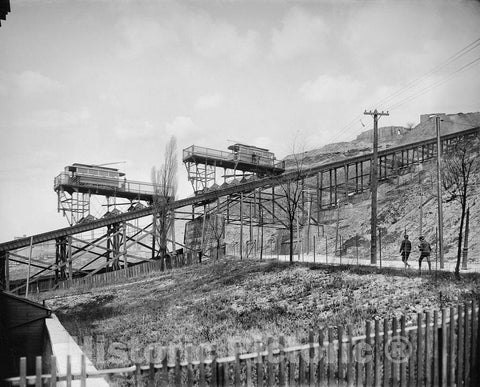 Cincinnati Historic Black & White Photo, Looking Up at an Inclined Plane, c1904 -